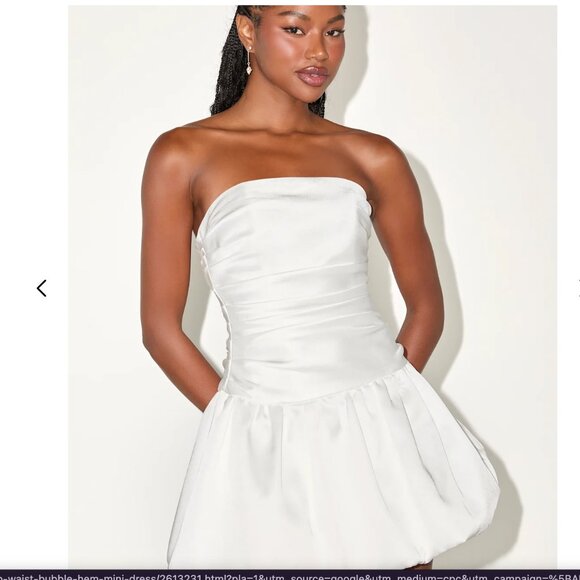 LULUS White Drop Waist Bubble-Hem Mini Dress medium NWT - bride bridal - Picture 2 of 5